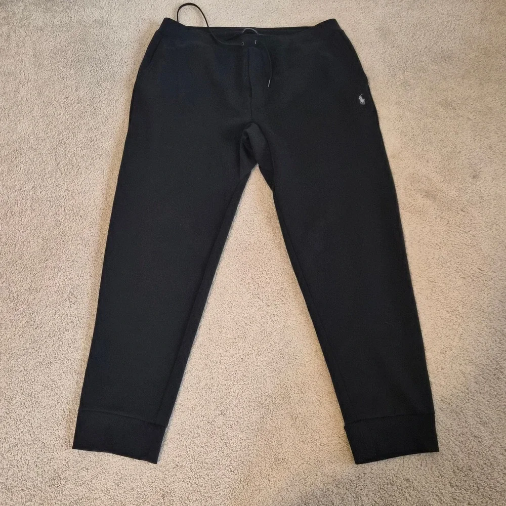 Polo Ralph Lauren Mens Large Tall Double Knit Joggers Black Sweatpant Loungewear